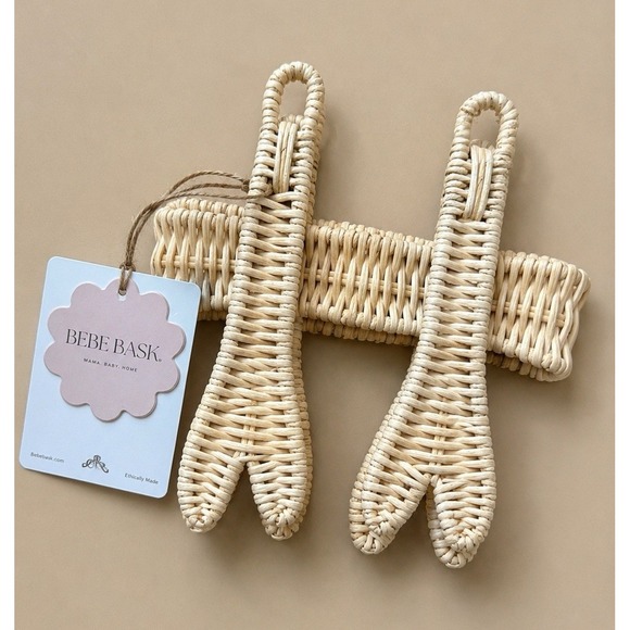 BEBE BASK Other - BEBE BASK Rattan Curved Baby Clothes Hangers Set of 2 Beige Under 6in